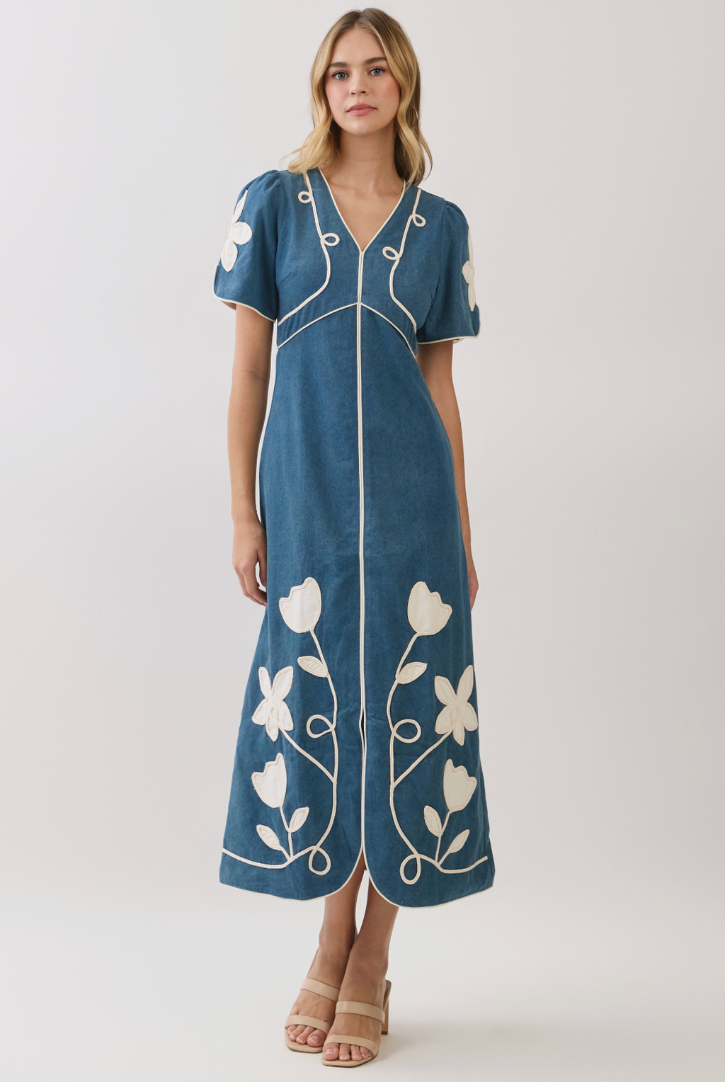 TC Floral Applique Contrast Midi