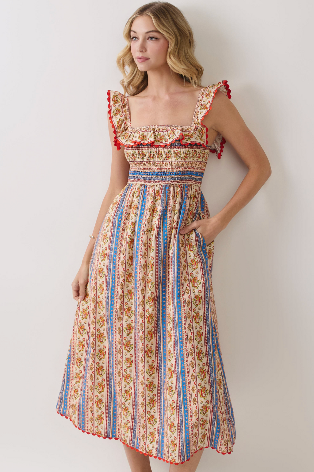 TC Paisley Smock Flutter Slv Midi