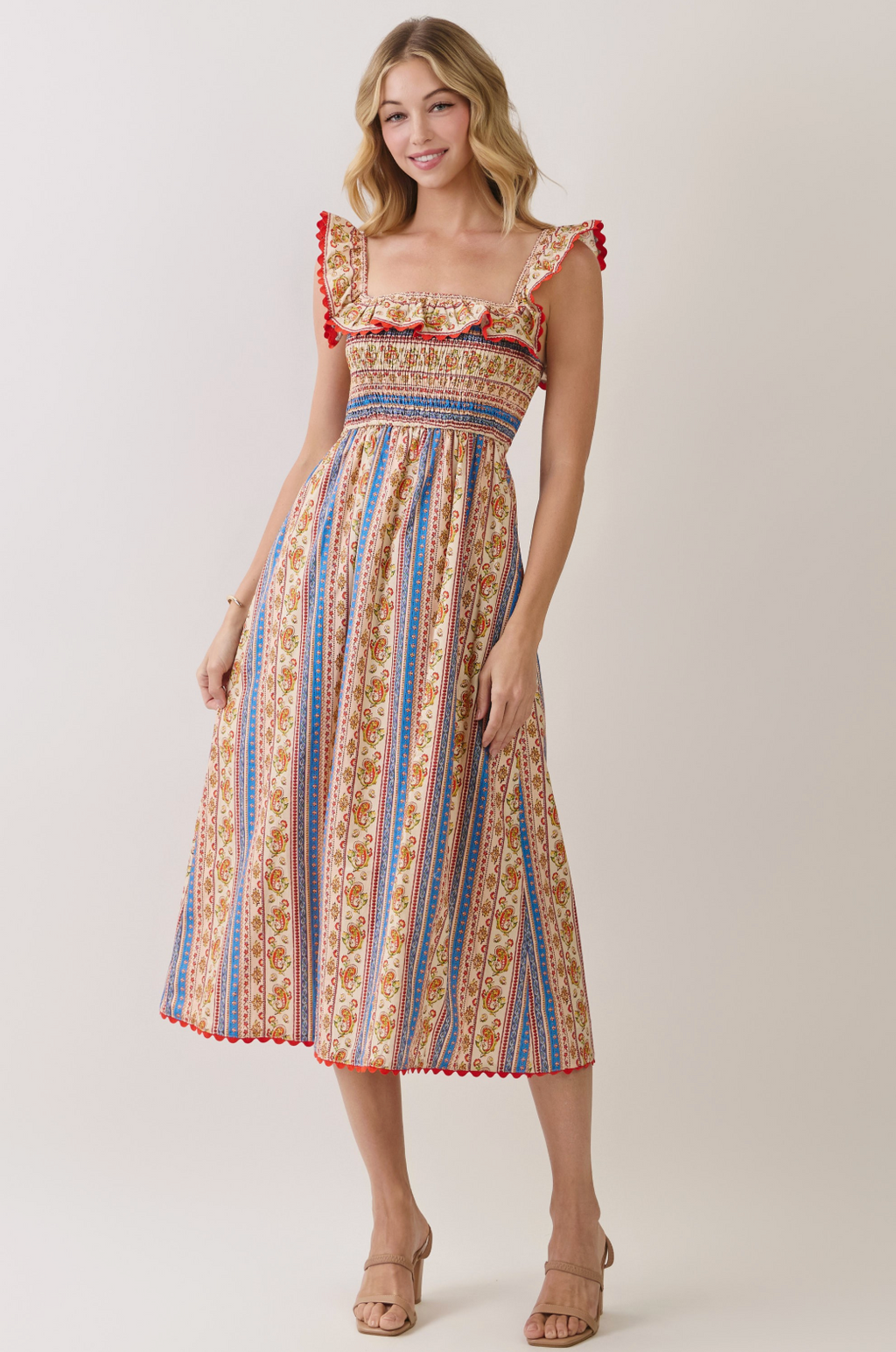 TC Paisley Smock Flutter Slv Midi