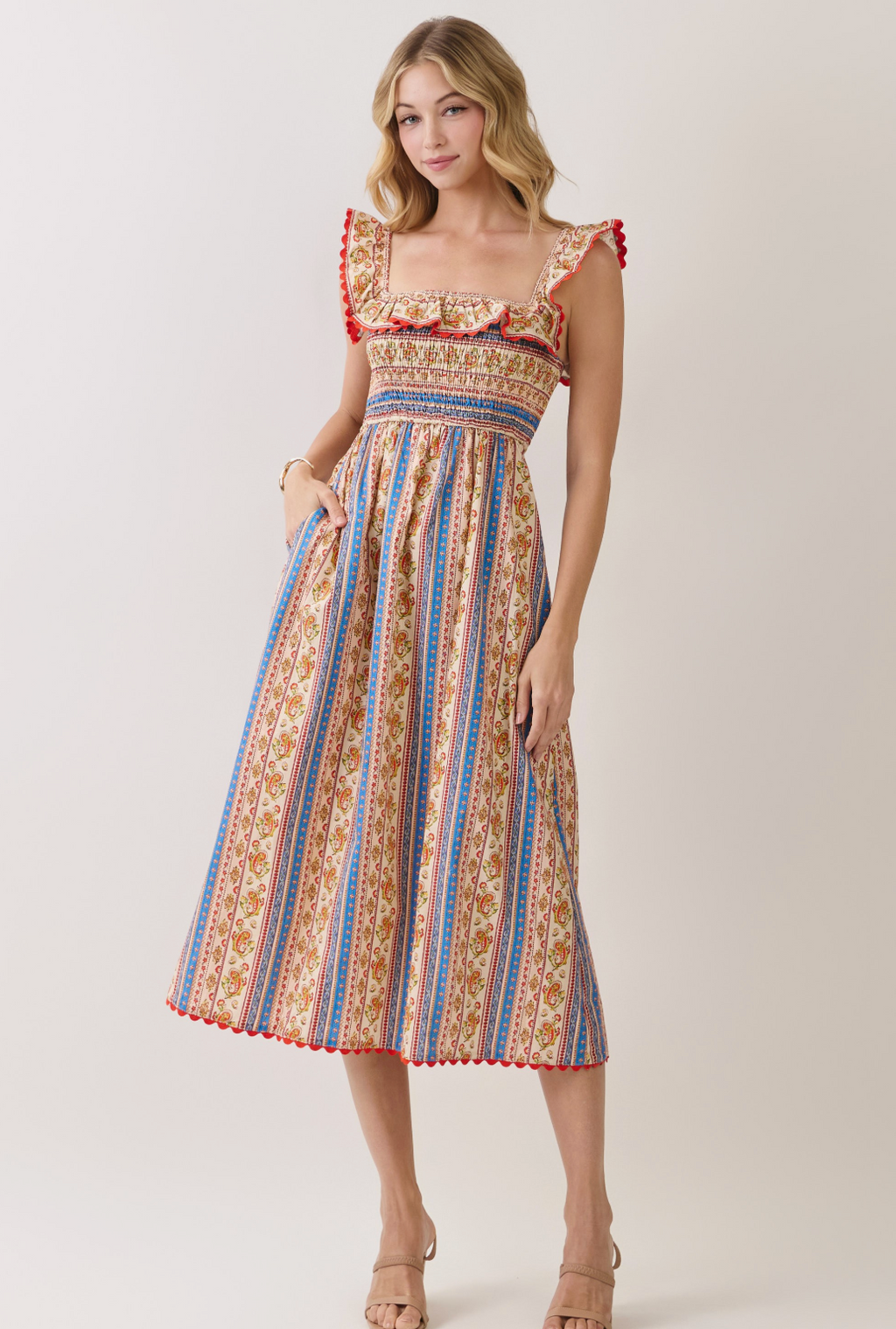 TC Paisley Smock Flutter Slv Midi