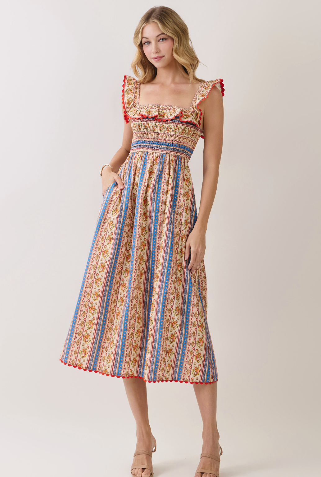 TC Paisley Smock Flutter Slv Midi