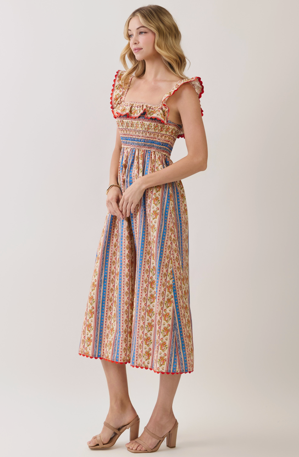 TC Paisley Smock Flutter Slv Midi