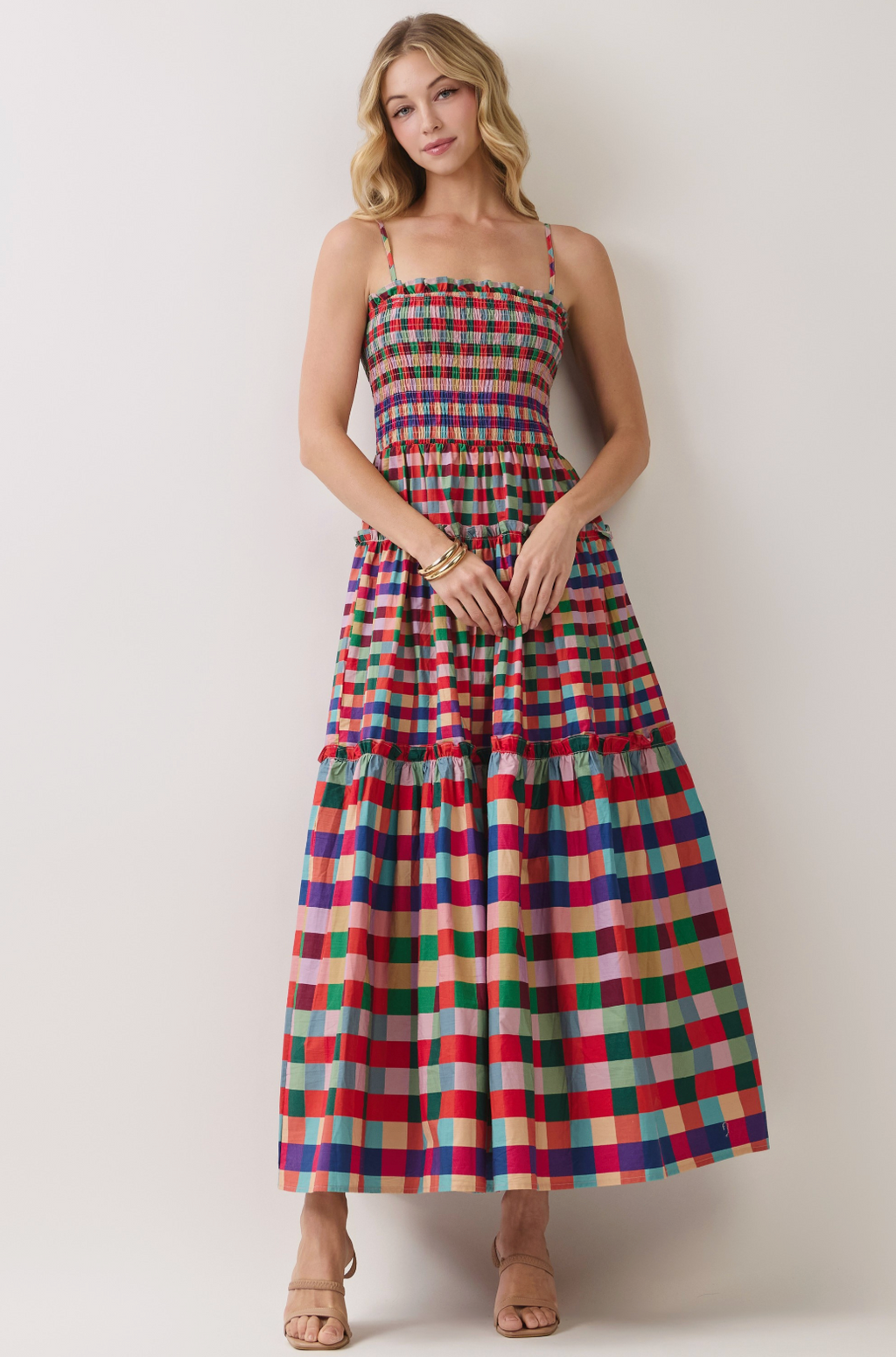 TC Smocked Bodice Plaid Midi