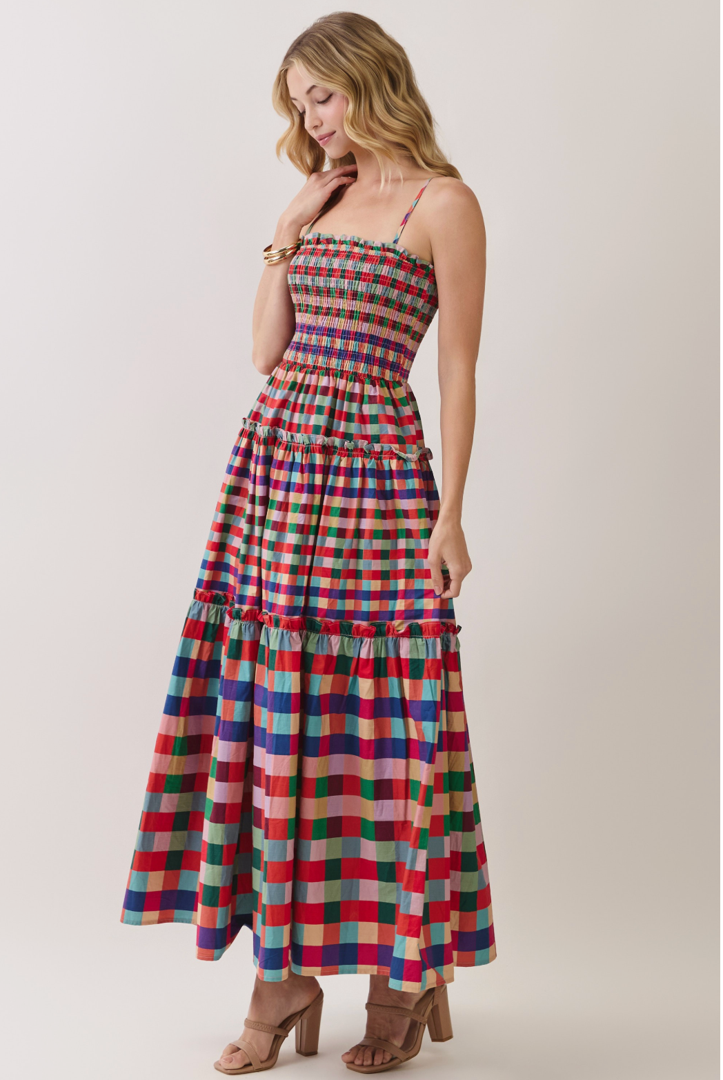 TC Smocked Bodice Plaid Midi