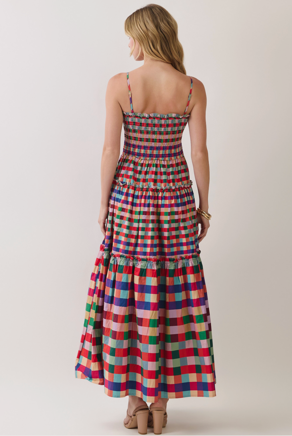 TC Smocked Bodice Plaid Midi