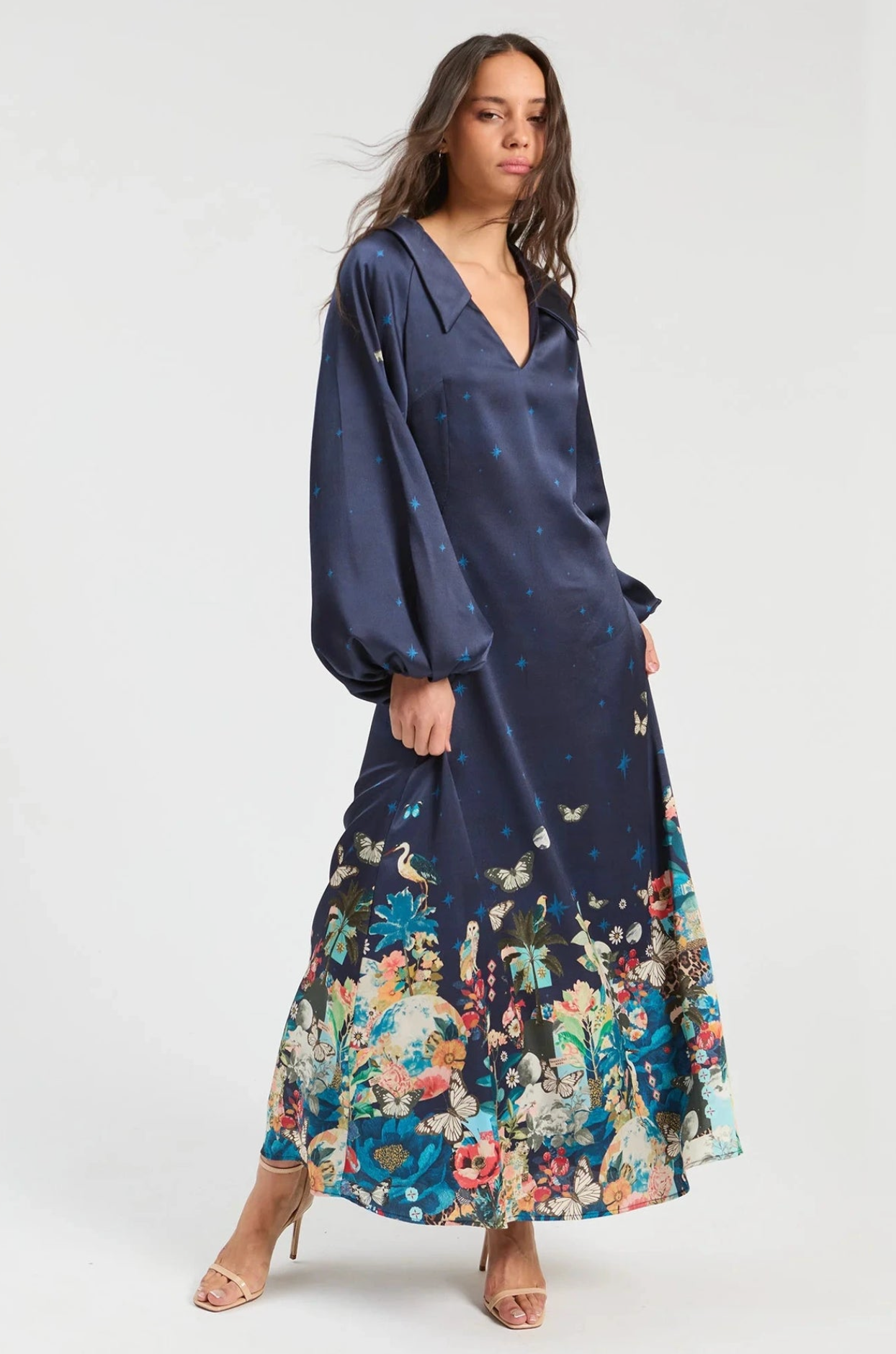 Vilagallo LS Butterfly Floral Maxi- Navy