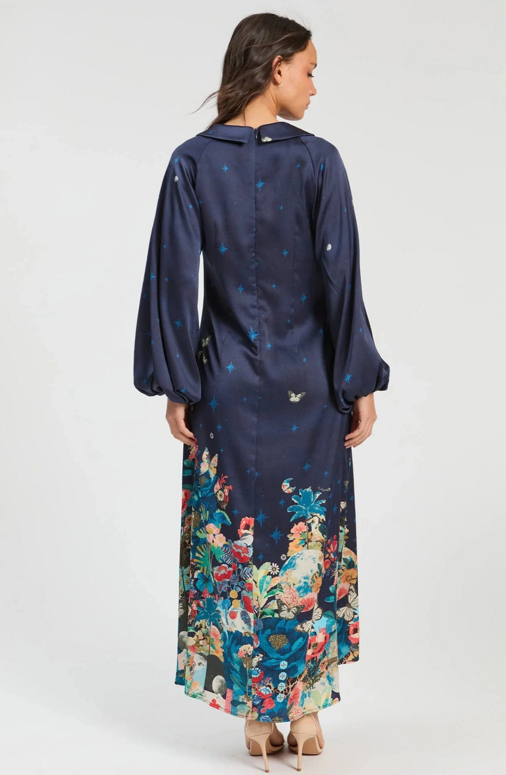 Vilagallo LS Butterfly Floral Maxi- Navy