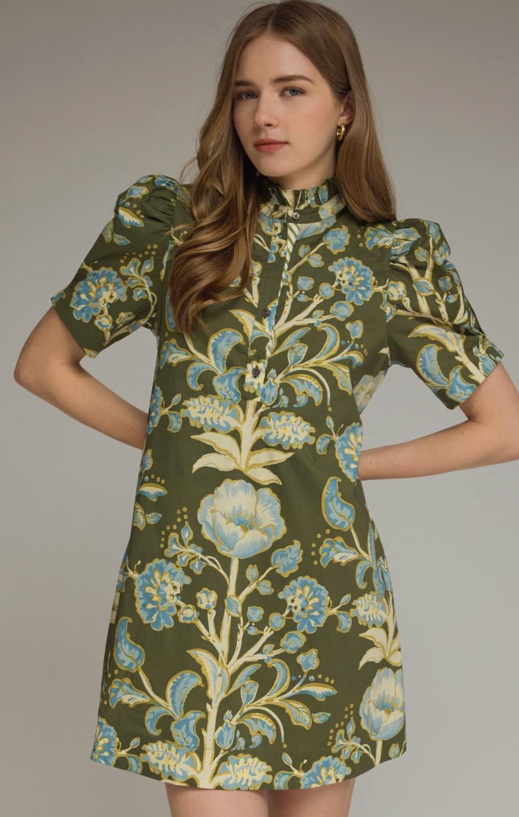 ETO Floral Puff Sleeve Collar Dress