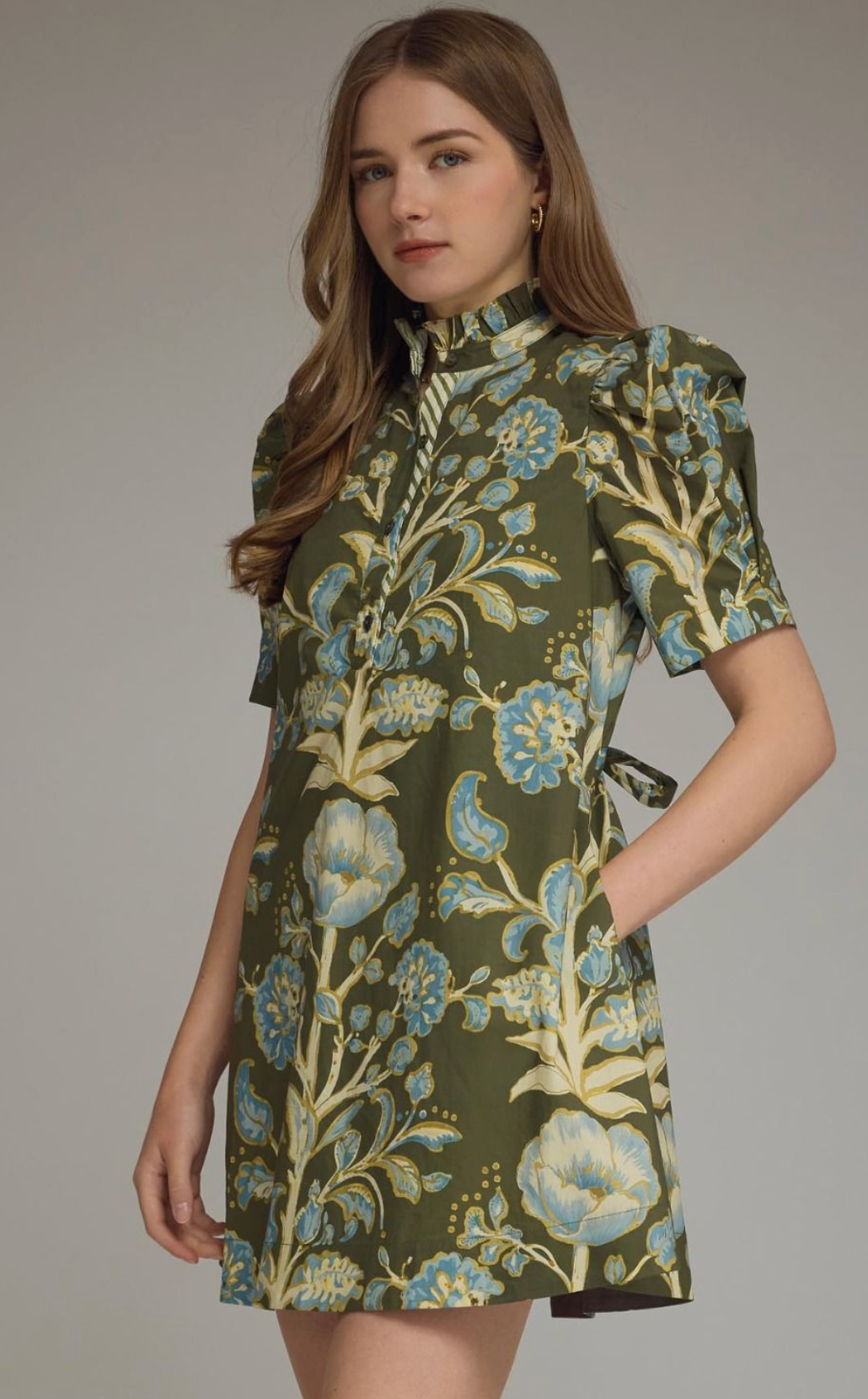 ETO Floral Puff Sleeve Collar Dress
