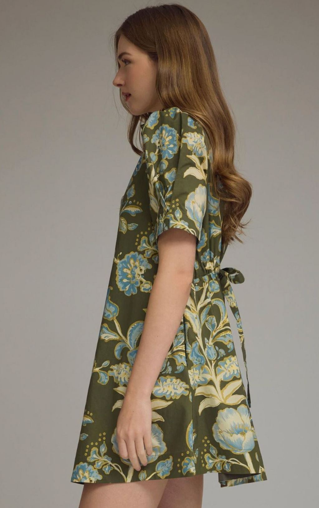ETO Floral Puff Sleeve Collar Dress
