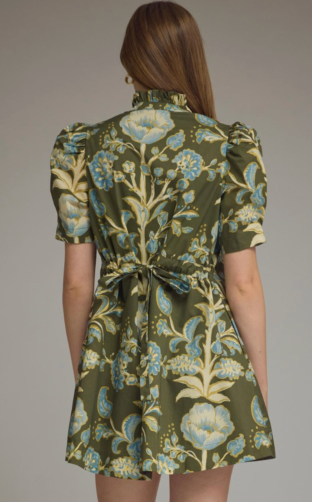ETO Floral Puff Sleeve Collar Dress