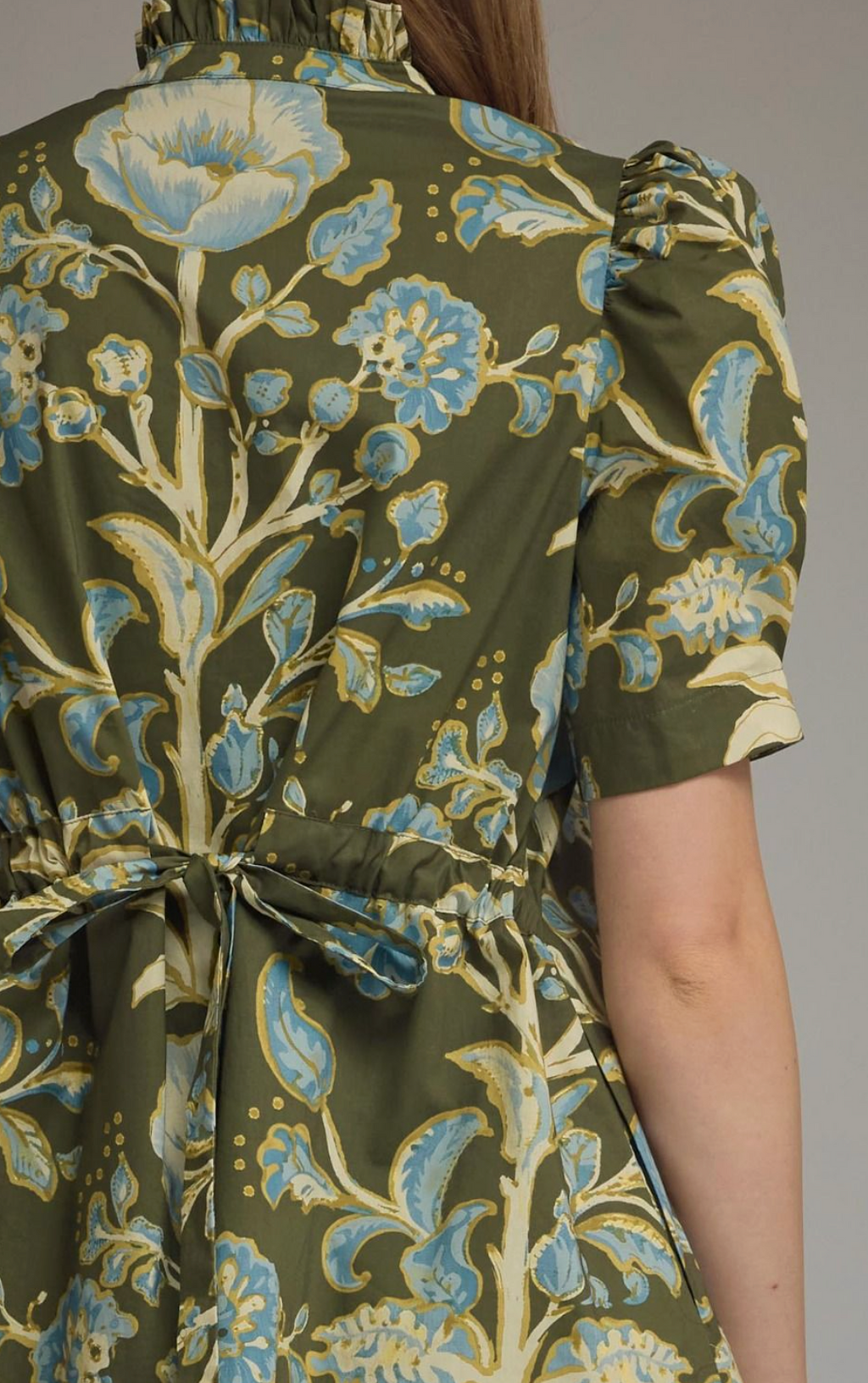 ETO Floral Puff Sleeve Collar Dress