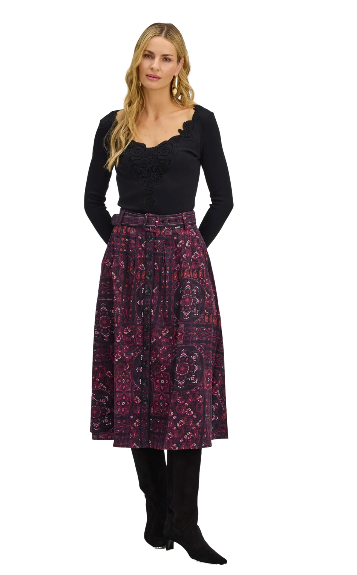 Allison Vivienne Midi Skirt- Scarf Print