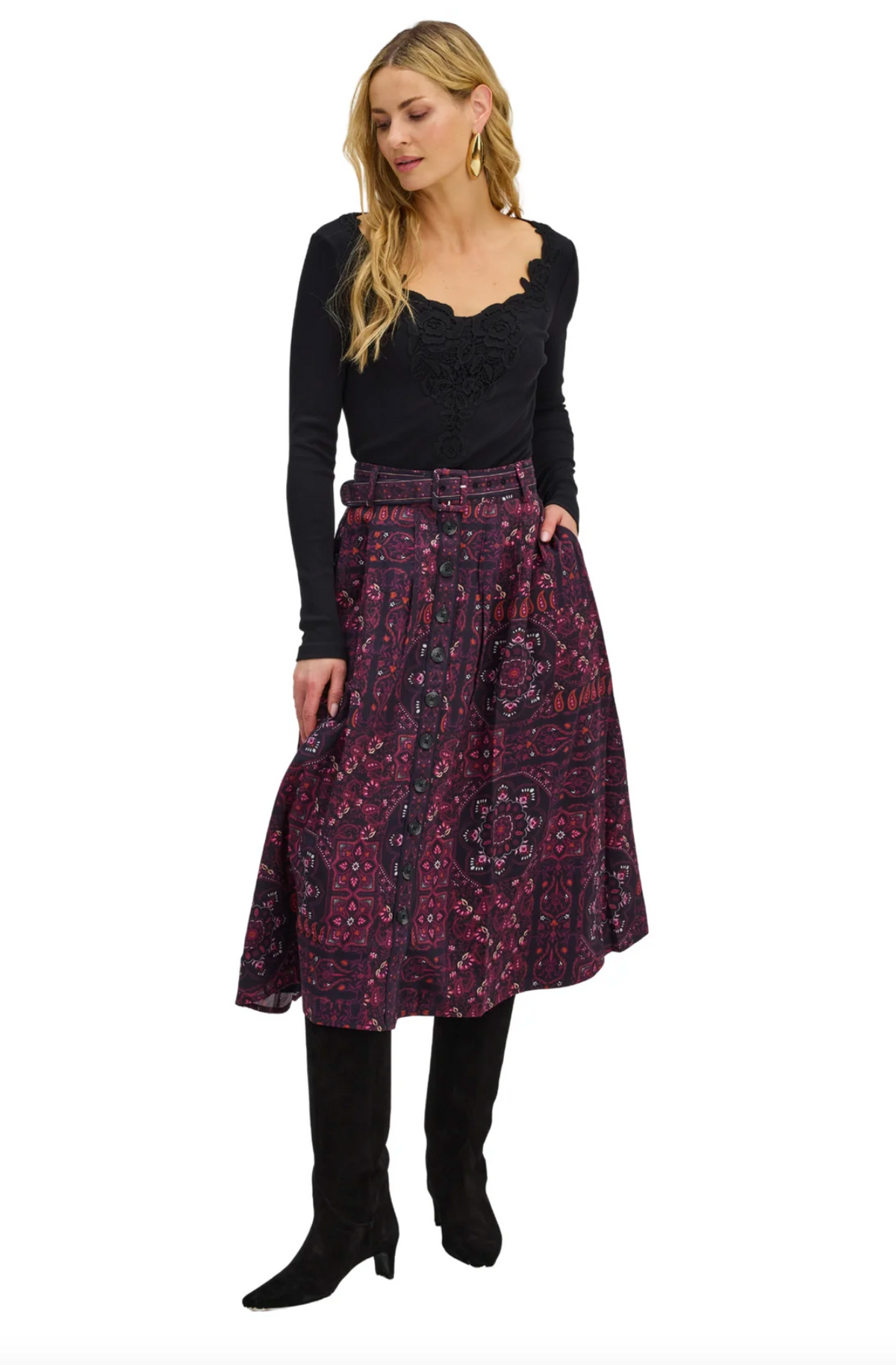 Allison Vivienne Midi Skirt- Scarf Print
