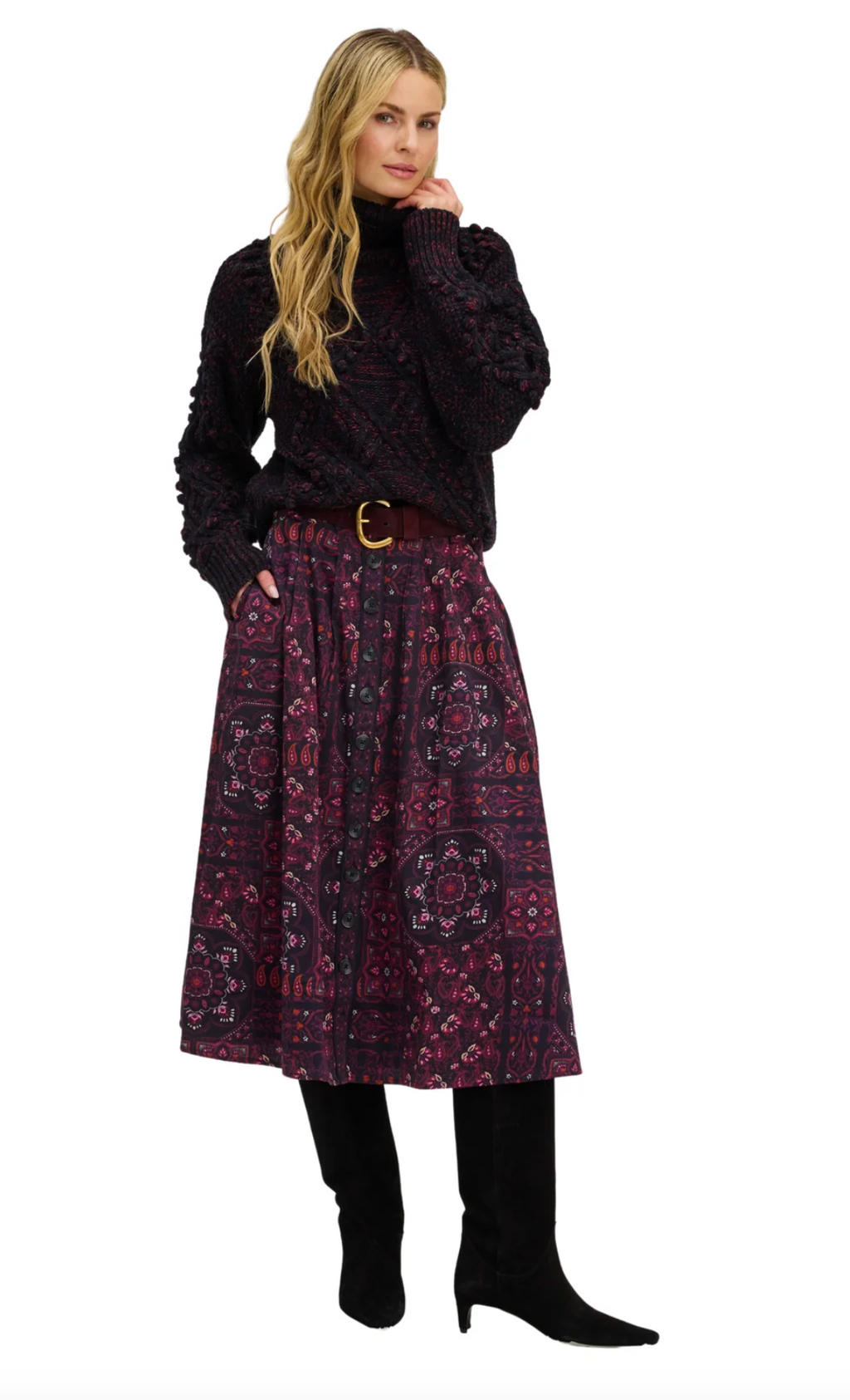 Allison Vivienne Midi Skirt- Scarf Print