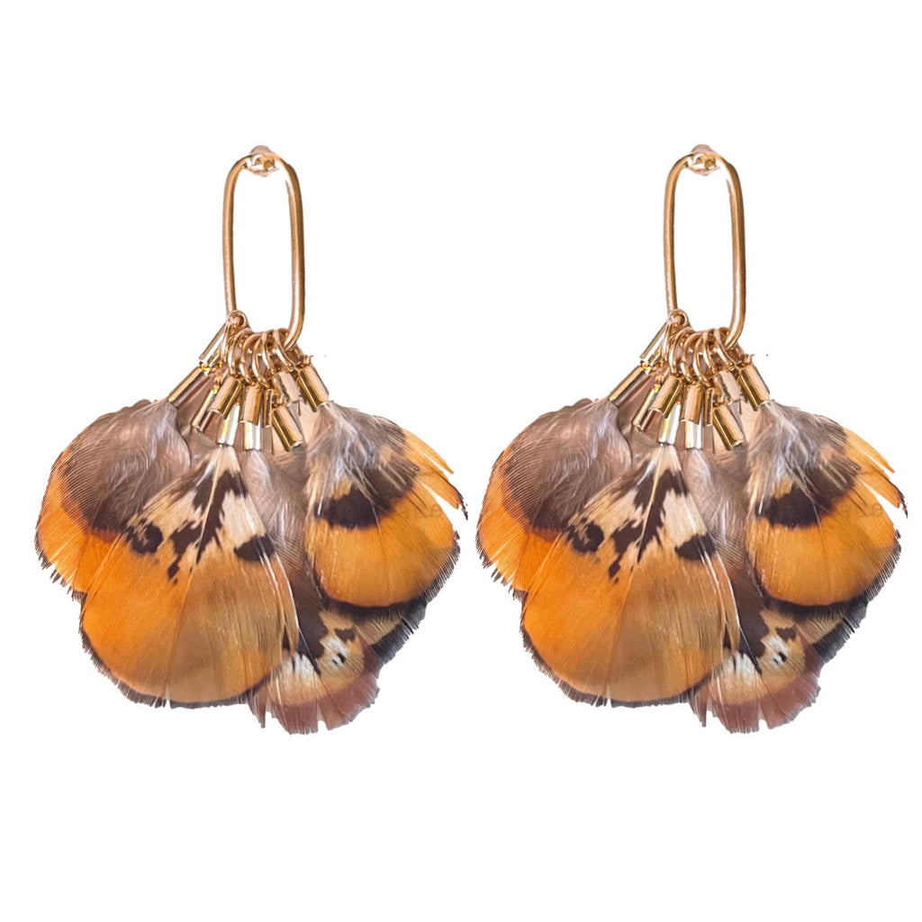 Quail Feather Fall Statement Tassel Earrings